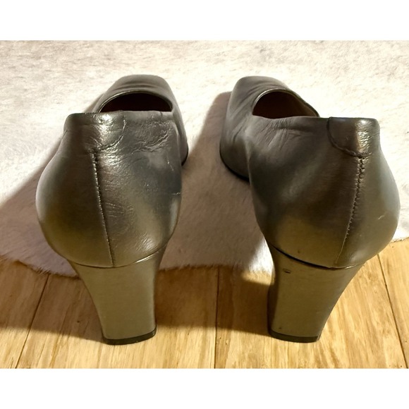 ENZO ANGIOLINI Vtg y2k Valentina Gray Leather Square Toe Block Toe Pumps Size 8N - Picture 3 of 6